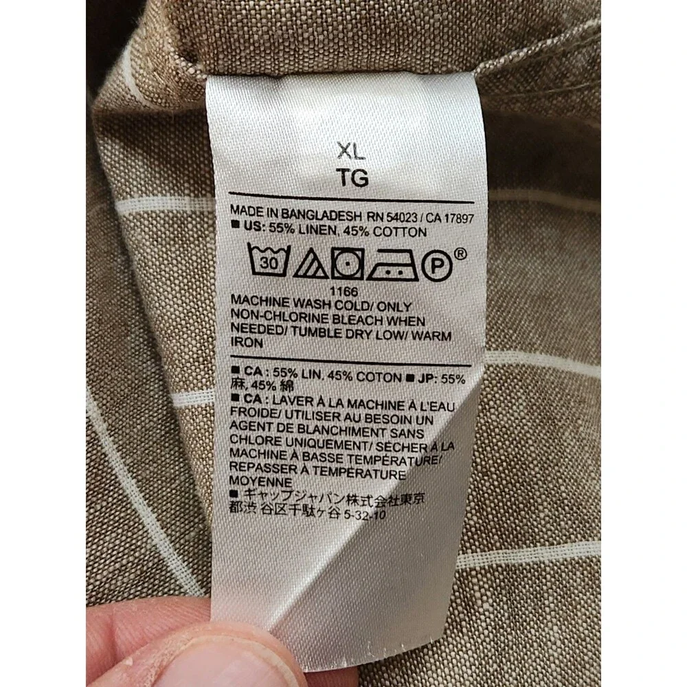 Banana Republic Linen Blend Shirt Men's XL Untucked Fit Long Sleeve Tan‎ Striped